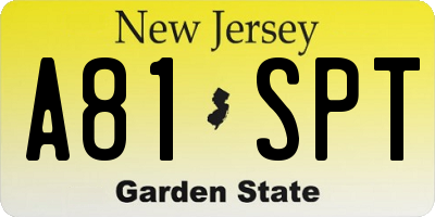 NJ license plate A81SPT