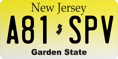 NJ license plate A81SPV