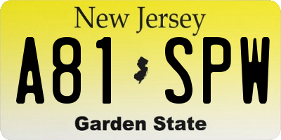 NJ license plate A81SPW