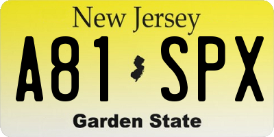 NJ license plate A81SPX
