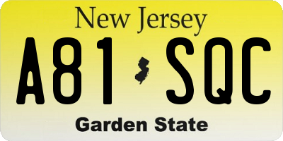 NJ license plate A81SQC