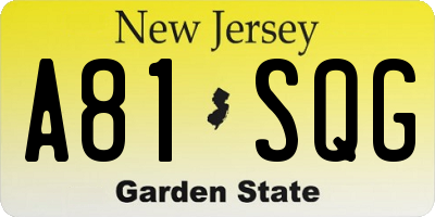 NJ license plate A81SQG