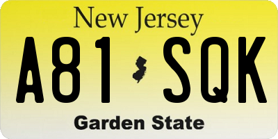 NJ license plate A81SQK