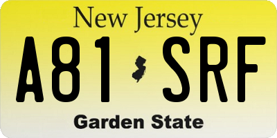 NJ license plate A81SRF