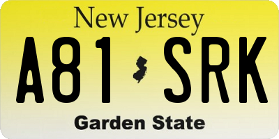 NJ license plate A81SRK