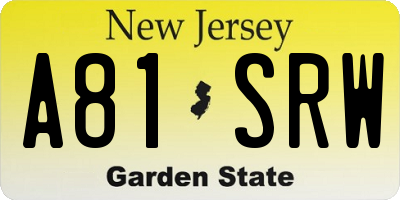 NJ license plate A81SRW