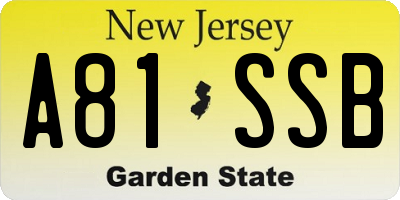 NJ license plate A81SSB