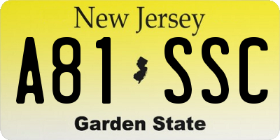 NJ license plate A81SSC