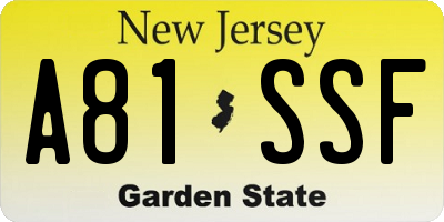 NJ license plate A81SSF