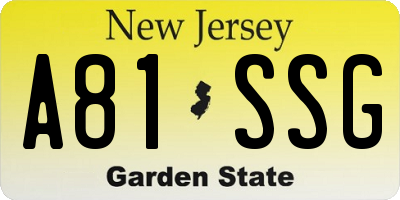 NJ license plate A81SSG