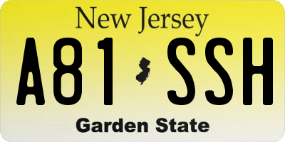 NJ license plate A81SSH