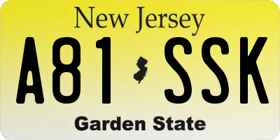 NJ license plate A81SSK