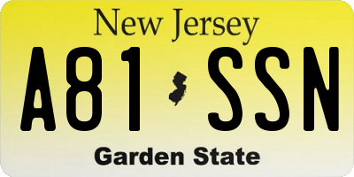 NJ license plate A81SSN