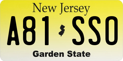 NJ license plate A81SSO