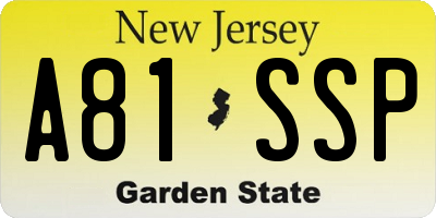 NJ license plate A81SSP