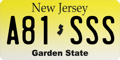 NJ license plate A81SSS