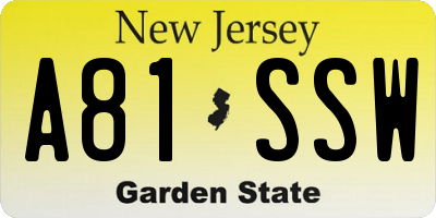 NJ license plate A81SSW