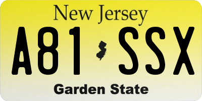 NJ license plate A81SSX
