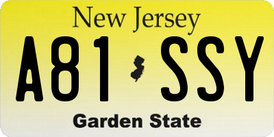 NJ license plate A81SSY