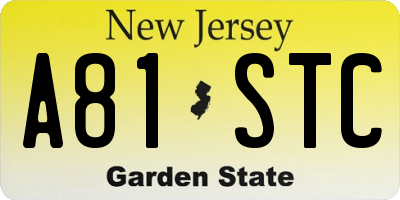 NJ license plate A81STC