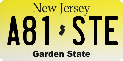 NJ license plate A81STE