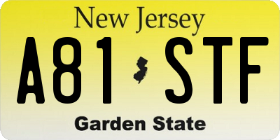 NJ license plate A81STF