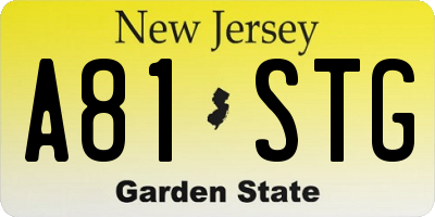 NJ license plate A81STG