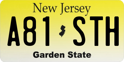 NJ license plate A81STH
