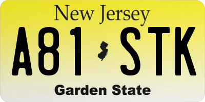NJ license plate A81STK