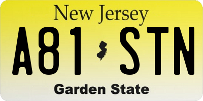 NJ license plate A81STN