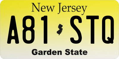 NJ license plate A81STQ