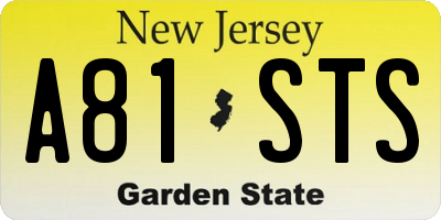 NJ license plate A81STS