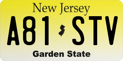 NJ license plate A81STV