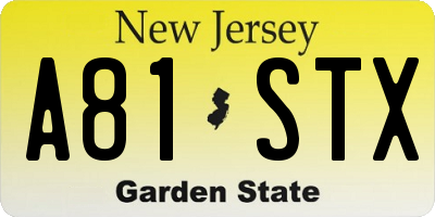 NJ license plate A81STX