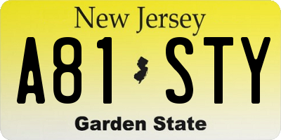 NJ license plate A81STY