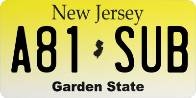 NJ license plate A81SUB