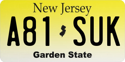 NJ license plate A81SUK