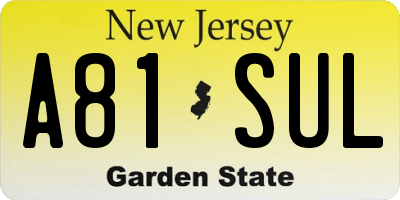 NJ license plate A81SUL