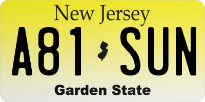 NJ license plate A81SUN