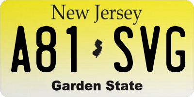 NJ license plate A81SVG