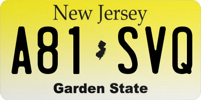 NJ license plate A81SVQ