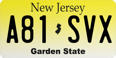 NJ license plate A81SVX