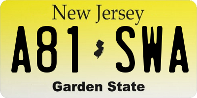 NJ license plate A81SWA
