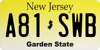 NJ license plate A81SWB