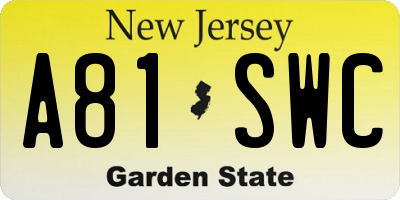 NJ license plate A81SWC
