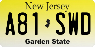 NJ license plate A81SWD