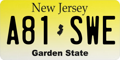 NJ license plate A81SWE