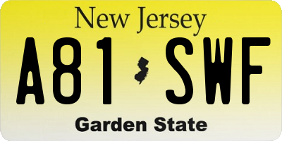 NJ license plate A81SWF