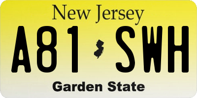 NJ license plate A81SWH