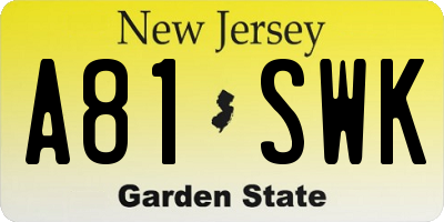 NJ license plate A81SWK